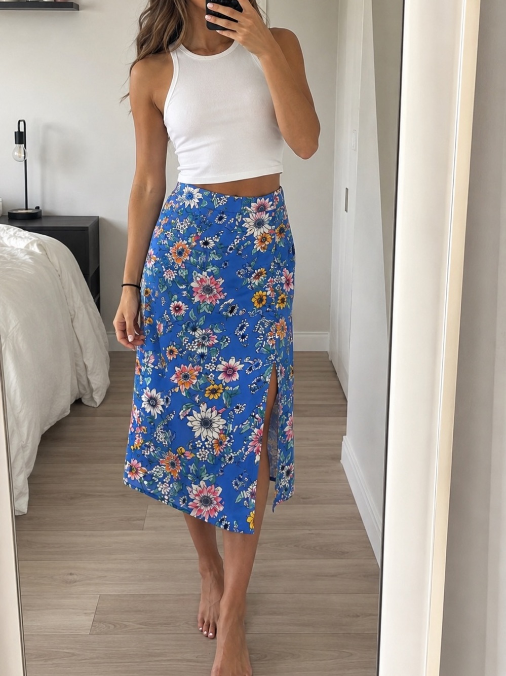 Floral Midi Skirt with Slit
